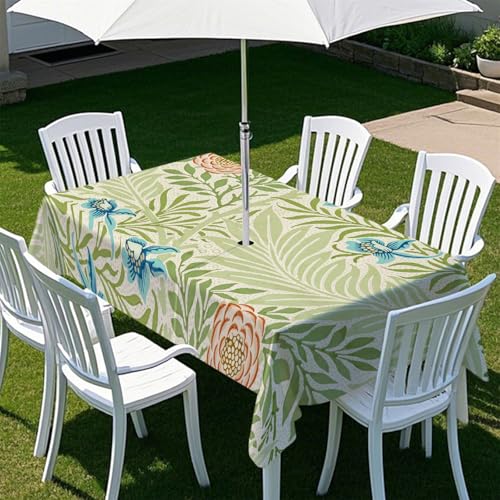 Highdi Tischdecke mit Loch in der Mitte, Abwaschbar Rechteckig Tischdecke mit Schirmloch Outdoor Tischdecke mit Reißverschluss Gartentischdecke für Sonnenschirm (Frühjahr 10,213x152cm) von Highdi