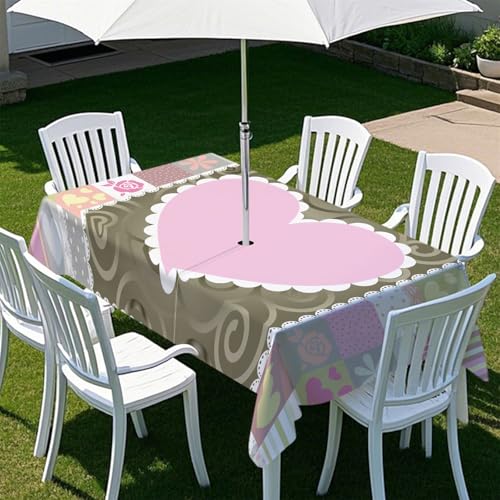 Highdi Tischdecke mit Loch in der Mitte, Abwaschbar Rechteckig Tischdecke mit Schirmloch Outdoor Tischdecke mit Reißverschluss Gartentischdecke für Sonnenschirm (Frühjahr 4,213x152cm) von Highdi