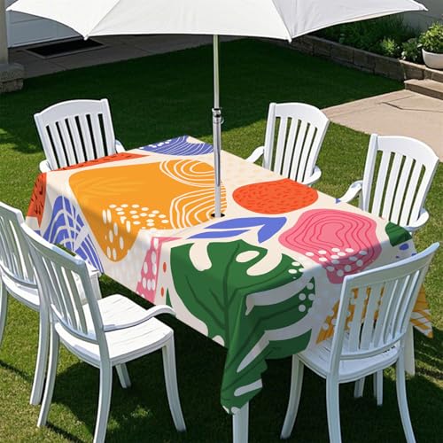 Highdi Tischdecke mit Loch in der Mitte, Abwaschbar Rechteckig Tischdecke mit Schirmloch Outdoor Tischdecke mit Reißverschluss Gartentischdecke für Sonnenschirm (Frühjahr 6,213x152cm) von Highdi
