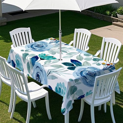 Highdi Tischdecke mit Loch in der Mitte, Abwaschbar Rechteckig Tischdecke mit Schirmloch Outdoor Tischdecke mit Reißverschluss Gartentischdecke für Sonnenschirm (Frühjahr 7,213x152cm) von Highdi