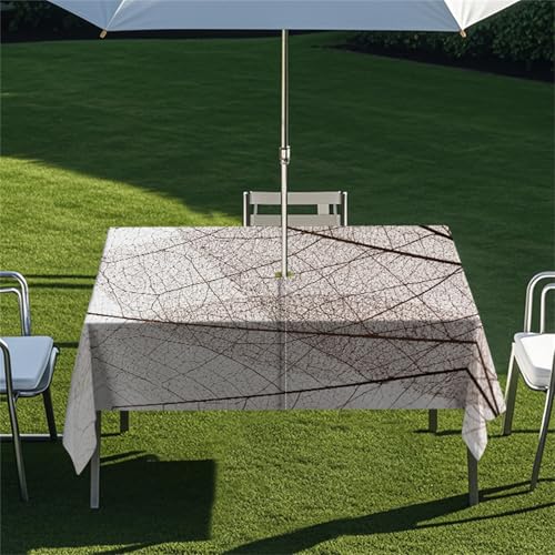 Highdi Tischdecke mit Loch in der Mitte, Abwaschbar Rechteckig Tischdecke mit Schirmloch Outdoor Tischdecke mit Reißverschluss Gartentischdecke für Sonnenschirm (Gefallenes Blatt 1,213x152cm) von Highdi