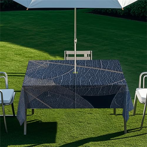 Highdi Tischdecke mit Loch in der Mitte, Abwaschbar Rechteckig Tischdecke mit Schirmloch Outdoor Tischdecke mit Reißverschluss Gartentischdecke für Sonnenschirm (Gefallenes Blatt 10,213x152cm) von Highdi