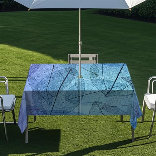 Highdi Tischdecke mit Loch in der Mitte, Abwaschbar Rechteckig Tischdecke mit Schirmloch Outdoor Tischdecke mit Reißverschluss Gartentischdecke für Sonnenschirm (Gefallenes Blatt 2,213x152cm) von Highdi