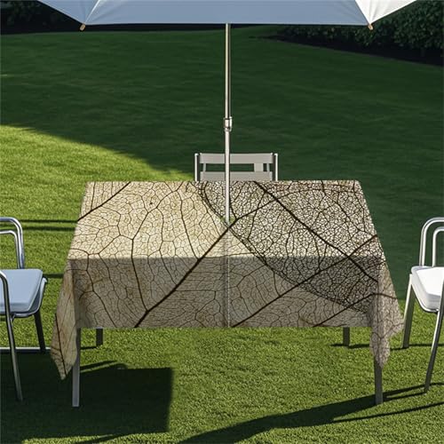 Highdi Tischdecke mit Loch in der Mitte, Abwaschbar Rechteckig Tischdecke mit Schirmloch Outdoor Tischdecke mit Reißverschluss Gartentischdecke für Sonnenschirm (Gefallenes Blatt 7,259x152cm) von Highdi