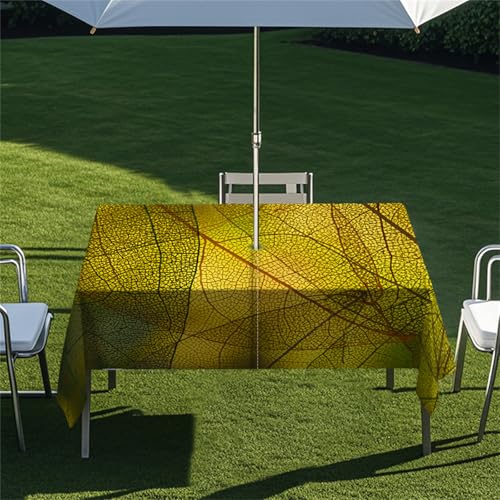 Highdi Tischdecke mit Loch in der Mitte, Abwaschbar Rechteckig Tischdecke mit Schirmloch Outdoor Tischdecke mit Reißverschluss Gartentischdecke für Sonnenschirm (Gefallenes Blatt 9,259x152cm) von Highdi