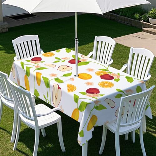 Highdi Tischdecke mit Loch in der Mitte, Abwaschbar Rechteckig Tischdecke mit Schirmloch Outdoor Tischdecke mit Reißverschluss Gartentischdecke für Sonnenschirm (Goldene Zitrone 3,213x152cm) von Highdi