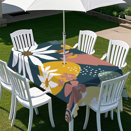 Highdi Tischdecke mit Loch in der Mitte, Abwaschbar Rechteckig Tischdecke mit Schirmloch Outdoor Tischdecke mit Reißverschluss Gartentischdecke für Sonnenschirm (Goldene Zitrone 9,259x152cm) von Highdi