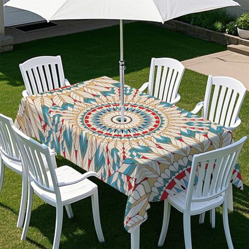 Highdi Tischdecke mit Loch in der Mitte, Abwaschbar Rechteckig Tischdecke mit Schirmloch Outdoor Tischdecke mit Reißverschluss Gartentischdecke für Sonnenschirm (Klassisch 2,213x152cm) von Highdi