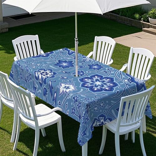 Highdi Tischdecke mit Loch in der Mitte, Abwaschbar Rechteckig Tischdecke mit Schirmloch Outdoor Tischdecke mit Reißverschluss Gartentischdecke für Sonnenschirm (Klassisch 3,213x152cm) von Highdi