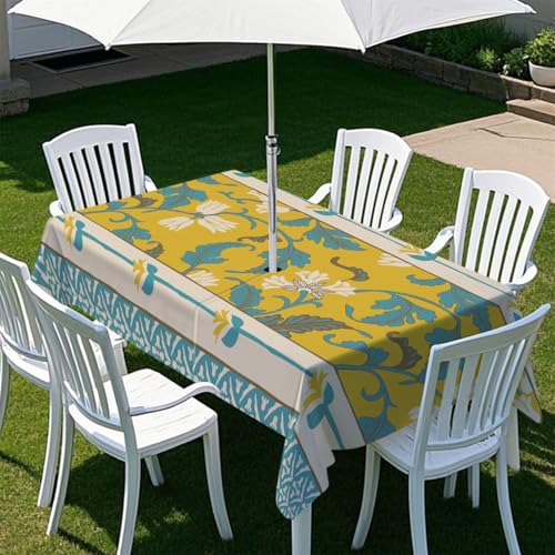 Highdi Tischdecke mit Loch in der Mitte, Abwaschbar Rechteckig Tischdecke mit Schirmloch Outdoor Tischdecke mit Reißverschluss Gartentischdecke für Sonnenschirm (Klassisch 4,213x152cm) von Highdi