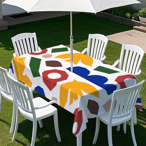 Highdi Tischdecke mit Loch in der Mitte, Abwaschbar Rechteckig Tischdecke mit Schirmloch Outdoor Tischdecke mit Reißverschluss Gartentischdecke für Sonnenschirm (Niedliches Motiv 2,213x152cm) von Highdi