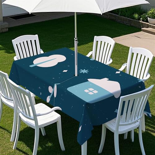 Highdi Tischdecke mit Loch in der Mitte, Abwaschbar Rechteckig Tischdecke mit Schirmloch Outdoor Tischdecke mit Reißverschluss Gartentischdecke für Sonnenschirm (Niedliches Motiv 6,213x152cm) von Highdi