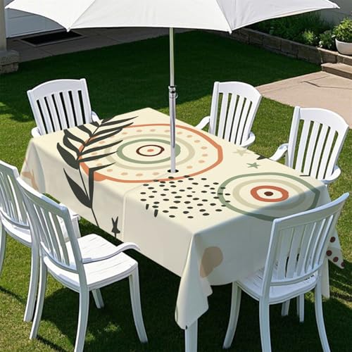 Highdi Tischdecke mit Loch in der Mitte, Abwaschbar Rechteckig Tischdecke mit Schirmloch Outdoor Tischdecke mit Reißverschluss Gartentischdecke für Sonnenschirm (Niedliches Motiv 8,213x152cm) von Highdi