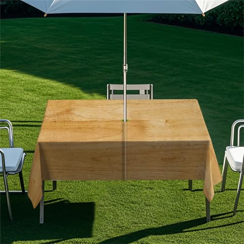 Highdi Tischdecke mit Loch in der Mitte, Abwaschbar Rechteckig Tischdecke mit Schirmloch Outdoor Tischdecke mit Reißverschluss Gartentischdecke für Sonnenschirm (Vintage Holz 2,213x152cm) von Highdi