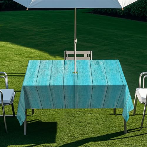 Highdi Tischdecke mit Loch in der Mitte, Abwaschbar Rechteckig Tischdecke mit Schirmloch Outdoor Tischdecke mit Reißverschluss Gartentischdecke für Sonnenschirm (Vintage Holz 9,213x152cm) von Highdi