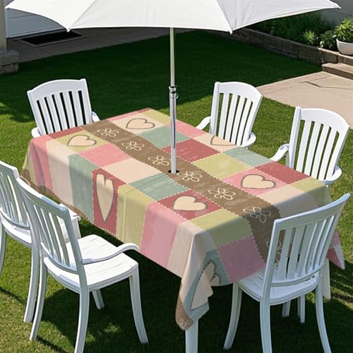 Highdi Tischdecke mit Loch in der Mitte, Abwaschbar Rechteckig Tischdecke mit Schirmloch Outdoor Tischdecke mit Reißverschluss Gartentischdecke für Sonnenschirm (Wunderschöne Blume 10,213x152cm) von Highdi