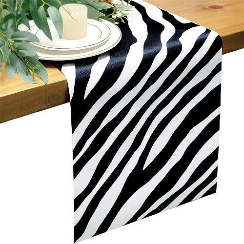 Highdi Tischläufer Leinen Modern,Sommer Esstisch Tischläufer Waschbar Pflegeleicht für Esszimmer, Küche, Wohnzimmer, Urlaub Dekoration (Zebra,33x183cm) von Highdi