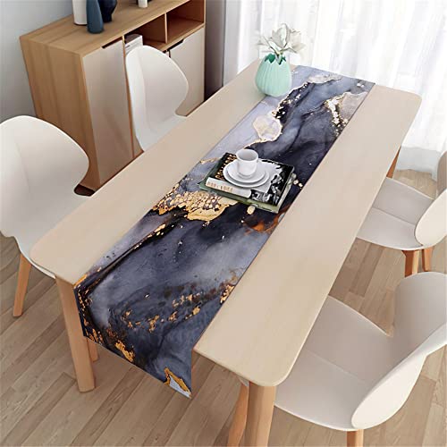 Highdi Tischläufer Modern Esszimmer, Frühling Marmor Lang Tischläufer Pflegeleicht Waschbar Leinen Läufer für Esszimmer, Küche, Wohnzimmer, Urlaub, Esstischdekoration (Dunkelgrau,33x150cm) von Highdi