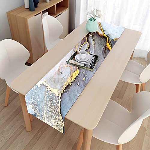 Highdi Tischläufer Modern Esszimmer, Frühling Marmor Lang Tischläufer Pflegeleicht Waschbar Leinen Läufer für Esszimmer, Küche, Wohnzimmer, Urlaub, Esstischdekoration (Grau,33x200cm) von Highdi