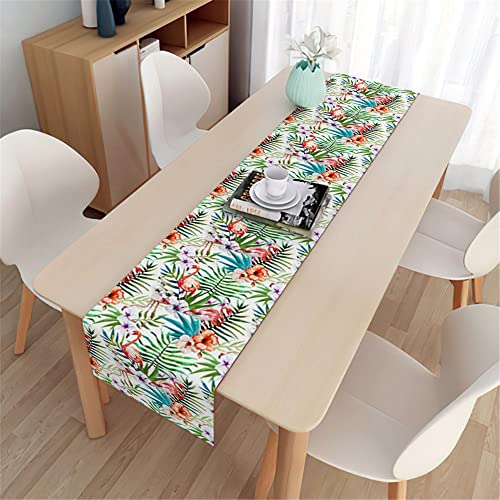 Highdi Tischläufer Modern Esszimmer, Sommer Kaktus Blatt Lang Tischläufer Pflegeleicht Waschbar Leinen Läufer für Esszimmer, Küche, Wohnzimmer, Urlaub, Esstischdekoration (Flamingo,33x150cm) von Highdi