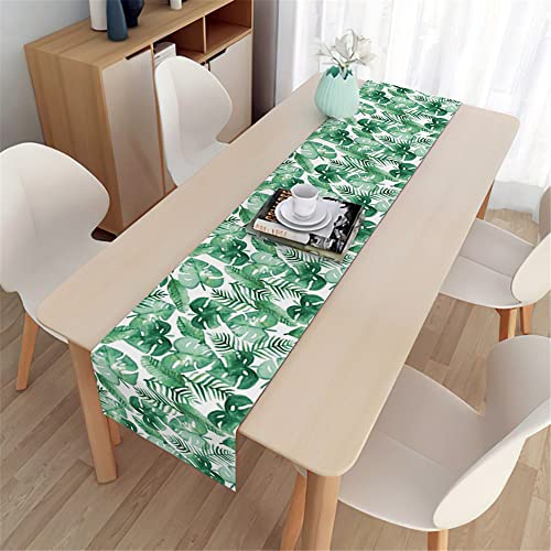 Highdi Tischläufer Modern Esszimmer, Sommer Nordisch Blatt Lang Tischläufer Pflegeleicht Waschbar Leinen Läufer für Esszimmer, Küche, Wohnzimmer, Urlaub, Esstischdekoration (Monstera,33x200cm) von Highdi