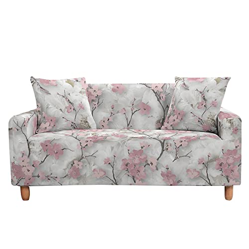 Highdi Vogel Blume Muster Sofabezug Sofaüberwürfe für 1/2/3/4 Sitzer, Armlehnen Sofa Cover Elastisch Stretch Antirutsch Sofa Cover Sofahusse Couchbezug Möbelschutz (Pinke Blume,3 Sitzer) von Highdi