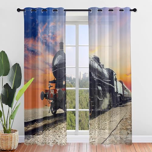 Highdi Voile Vorhänge mit Ösen 2er Set, Transparente Gardinen für Wohnzimmer Ösenschal Halbtransparent Ösenvorhang für Moderne Schlafzimmer (Zugmuster 2,W107 x H213 cm) von Highdi