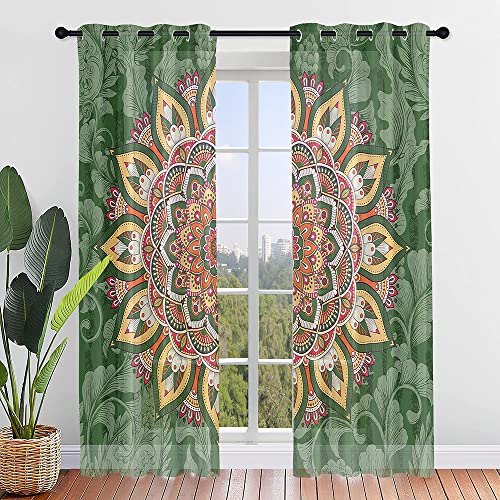 Highdi Voile Vorhänge mit Ösen 2er Set, Transparente Gardinen für Wohnzimmer Ösenschal Halbtransparent Ösenvorhang für Schlafzimmer Moderne Übergardinen Ösen (160x115cm,Mandala 12) von Highdi