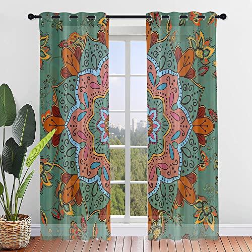 Highdi Voile Vorhänge mit Ösen 2er Set, Transparente Gardinen für Wohnzimmer Ösenschal Halbtransparent Ösenvorhang für Schlafzimmer Moderne Übergardinen Ösen (264x213cm,Mandala 6) von Highdi