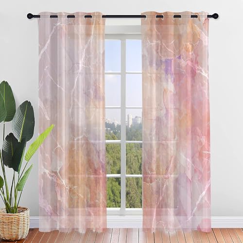 Highdi Voile Vorhänge mit Ösen 2er Set, Transparente Gardinen für Wohnzimmer Ösenschal Halbtransparent Ösenvorhang für Schlafzimmer Moderne Übergardinen Ösen (Marmor-Muster 6,264x160cm) von Highdi