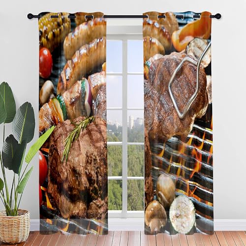 Highdi Voile Vorhänge mit Ösen 2er Set, Transparente Gardinen für Wohnzimmer Ösenschal Halbtransparent Ösenvorhang für Schlafzimmer Moderne Übergardinen Ösen (Steak 5,264x213cm) von Highdi