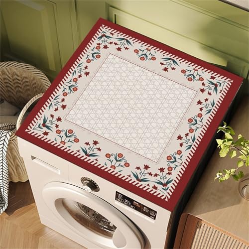 Highdi Waschmaschinenauflage Staubschutz rutschfest, Ländlicher Retro-Stil Saugfähig Schnelltrocknend Waschmaschinen Unterlage, Waschküche Küchen Waschmaschinen Auflage (Rot,50x60cm) von Highdi