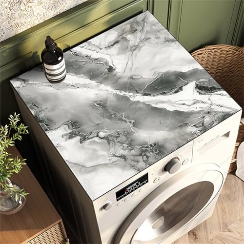 Highdi Waschmaschinenauflage Staubschutz rutschfest, Moderner Marmor Schnelltrocknend Waschmaschinen Unterlage, Waschküche Küchen Universal Waschmaschinen Auflage (50x50cm,Grau) von Highdi