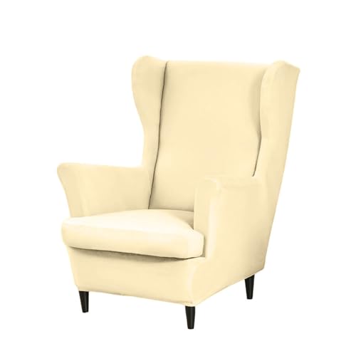 Highdi 2 Teilig Ohrensessel Überzug, Einfarbig Sessel-Überwürfe Ohrensessel Schonbezüge Bezug Elastisch Sesselhusse Stretch Tiger Stuhlbezug mit Armlehne Hohe Rückenlehne (Beige) von Highdi