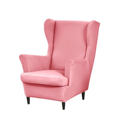 Highdi 2 Teilig Ohrensessel Überzug, Einfarbig Sessel-Überwürfe Ohrensessel Schonbezüge Bezug Elastisch Sesselhusse Stretch Tiger Stuhlbezug mit Armlehne Hohe Rückenlehne (Rosa) von Highdi