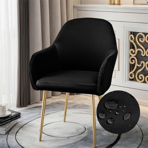 Highdi Wasserdicht Stuhlhussen mit Armlehne, Weicher Stretch-Stuhlbezug, Hussen für Esszimmerstühle Sesselbezug Waschbar Universal für Esszimmer Hotel Bankett Deko (Schwarz,2er Set) von Highdi