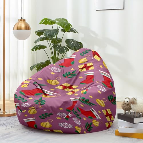 Highdi Weihnachten Sitzsack Kinder mit Ohne Füllung - Xmas Sitzsack Spielzeug Aufbewahrung,Sitzsack Stuhl Abdeckung Plüschtier Aufbewahrung Bequeme Bodenliege (Lila,L:90x110cm) von Highdi