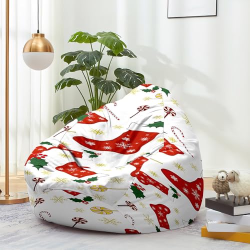 Highdi Weihnachten Sitzsack Kinder mit Ohne Füllung - Xmas Sitzsack Spielzeug Aufbewahrung,Sitzsack Stuhl Abdeckung Plüschtier Aufbewahrung Bequeme Bodenliege (Rote Socke,XL:100x120cm) von Highdi
