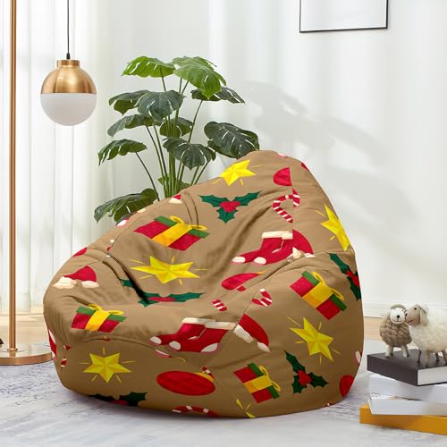 Highdi Weihnachten Sitzsack Kinder mit Ohne Füllung - Xmas Sitzsack Spielzeug Aufbewahrung,Sitzsack Stuhl Abdeckung Plüschtier Aufbewahrung Bequeme Bodenliege (Rotes Geschenk,XL:100x120cm) von Highdi