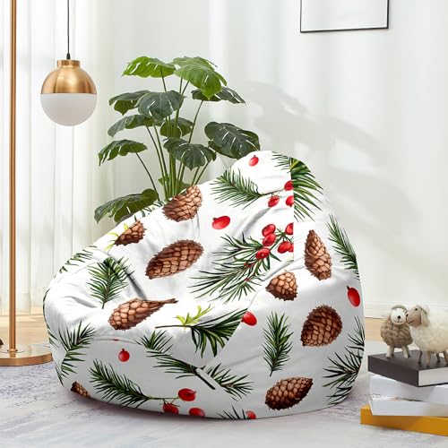 Highdi Weihnachten Sitzsack Kinder mit Ohne Füllung - Xmas Sitzsack Spielzeug Aufbewahrung,Sitzsack Stuhl Abdeckung Plüschtier Aufbewahrung Bequeme Bodenliege (Tannenzapfen,S:70x80cm) von Highdi