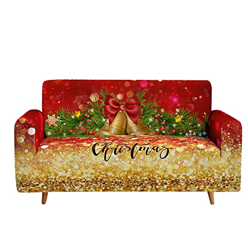 Highdi Weihnachten Sofabezug Sofaüberwürfe für 1/2/3/4 Sitzer, Armlehnen Sofa Cover Elastisch Stretch Antirutsch Sofa Cover Sofahusse Couchbezug Möbelschutz (4 Sitzer,Weihnachtsglocke) von Highdi