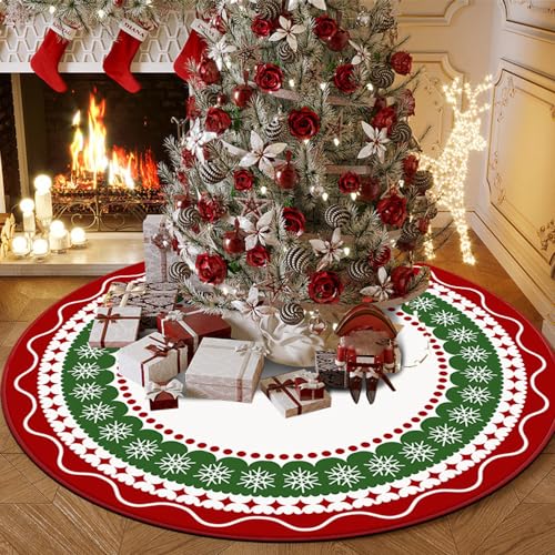 Highdi Weihnachten Teppich Rund Modern rutschfest Rot Grün Schlafzimmer Teppiche, Innenbereich Runder Teppich fürs Wohnzimmer, Flur Kinderzimmer Büro (100cm,Schneeflocke) von Highdi