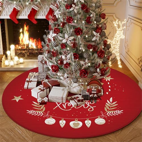 Highdi Weihnachten Teppich Rund Modern rutschfest Schlafzimmer Teppiche Weihnachtsbaum Rock Innenbereich Polyester Runder Teppich fürs Wohnzimmer Flur Kinderzimmer Büro (100cm,Gold) von Highdi