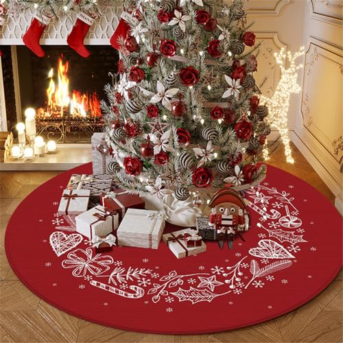 Highdi Weihnachten Teppich Rund Modern rutschfest Schlafzimmer Teppiche Weihnachtsbaum Rock Innenbereich Polyester Runder Teppich fürs Wohnzimmer Flur Kinderzimmer Büro (80cm,Rot) von Highdi