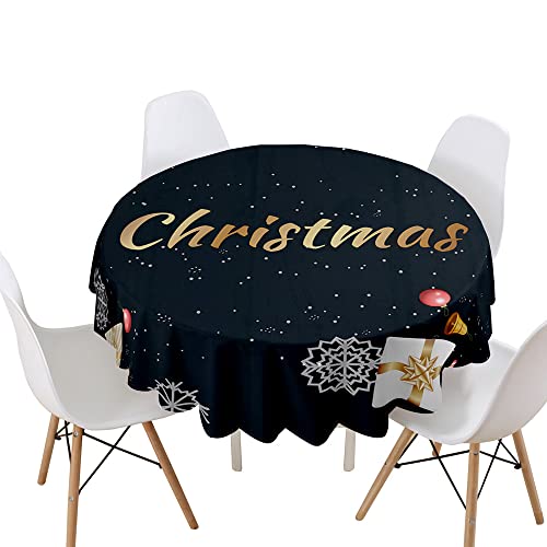 Highdi Weihnachten Tischdecke Rund Wasserdicht Abwaschbar, 3D Drucken Antifouling Pflegeleicht Polyester Tischdecke, für Home Küche Dekoration, Verschiedene Größen (Schwarzes Gold,Durchmesser 160cm) von Highdi