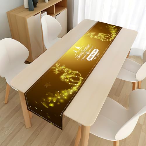 Highdi Weihnachten Tischläufer Modern, Küche Tisch Dekoration Klassisch Weihnachtsläufer Läufer für Drinnen Urlaub Weihnachts Party Wohnzimmer Esstisch Dekor (33x120cm,Goldener Elch) von Highdi