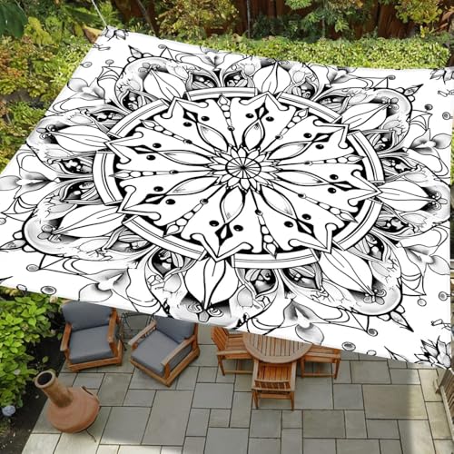 Highdi Weißes Mandala Sonnensegel Wasserdicht Rechteckig Sonnenschutz mit UV Schutz, Terrasse Garten Camping Sonnensegel Balkon Sonnenschutz Segeltuch inkl 4 Seil (Stil A,2x2m) von Highdi