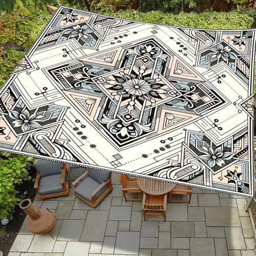 Highdi Weißes Mandala Sonnensegel Wasserdicht Rechteckig Sonnenschutz mit UV Schutz, Terrasse Garten Camping Sonnensegel Balkon Sonnenschutz Segeltuch inkl 4 Seil (Stil E,2x2m) von Highdi