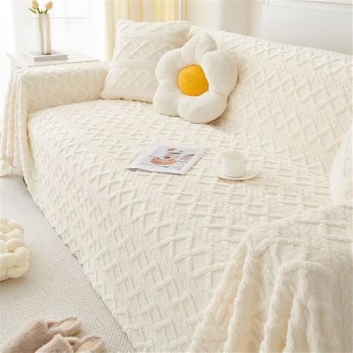 Highdi Wendbar Jacquard Sofadecke, Vielseitige 1 2 3 4 Sitzer Sofa Überzug L Form Sofabezug Ecksofa Universelle rutschfeste Couch Überzug Einteiliger Sofa Cover Decke (180x320cm,weiß) von Highdi