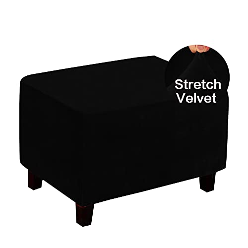 Highdi Wildleder Ottomane Schonbezug Hockerbezug, Einfarbig Hocker Hussen für Fußhocker Rechteckig,Stretch Bezug Ottomane Abdeckung Überzug Hocker Protector Waschbar Hockerabdeckung (Schwarz,XL) von Highdi